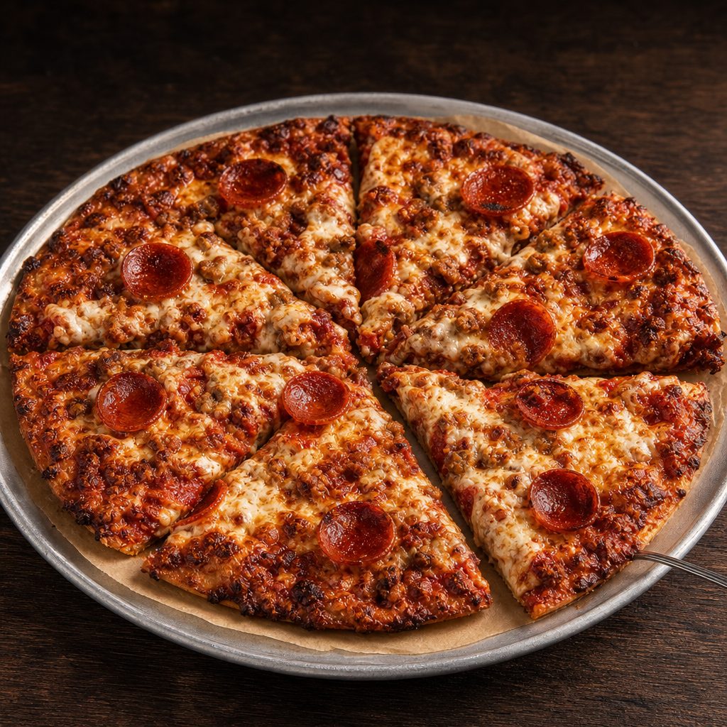12" Gluten Free 3 Meat Pizza.